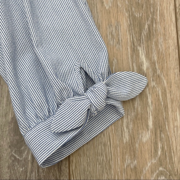 NEW CALVIN KLEIN BLUE WHITE STRIPED BLOUSE TOP WITH BOWS - Picture 3 of 11